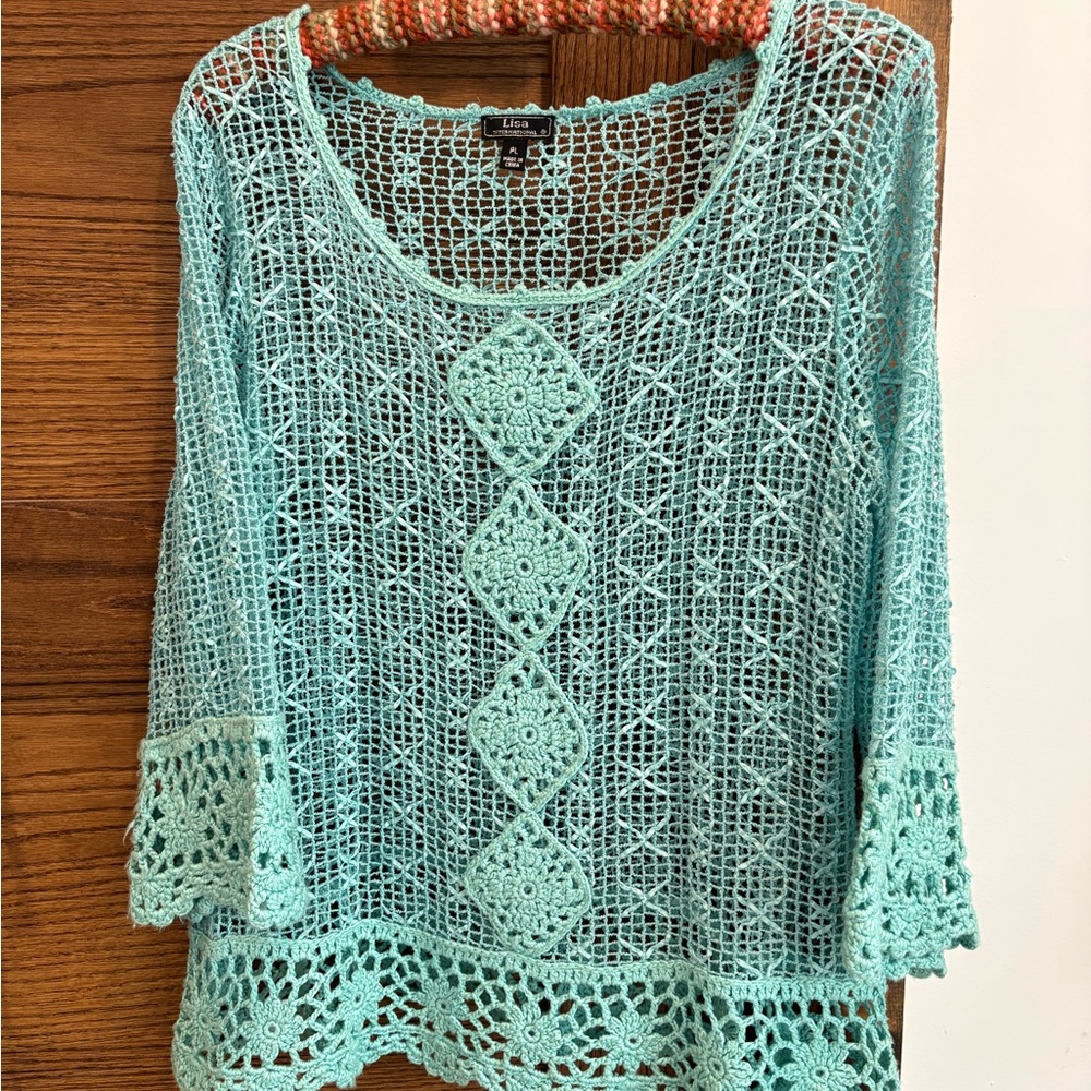 Lisa International Mint Crochet Top